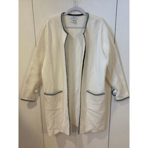 Magaschoni Long Ivory Cardigan w Black Detail Size XL